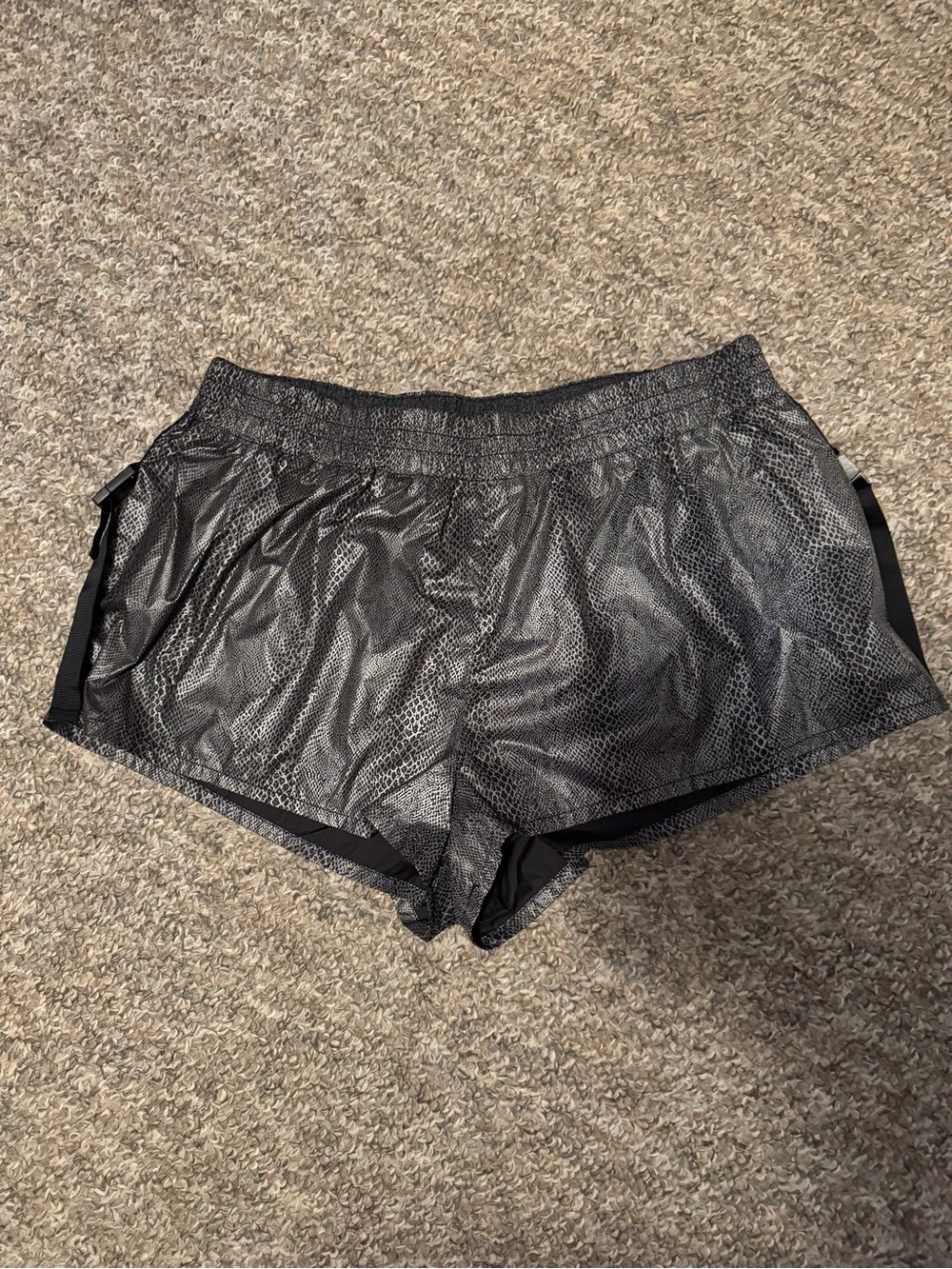 Free People Movement Women's Black Metallic Snake Print Athletic Shorts, size L